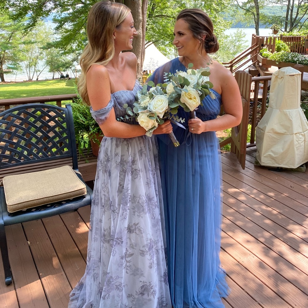 Blue Solid - One-Shoulder Handkerchief Flutter Sl… - image 2